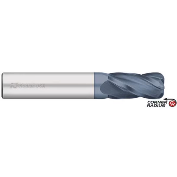 3/4 Carbide Endmill 4 Flute Single End w/Corner Radius ALTIN Coated, Kodiak Cutting Tools, Mfr#: 5452975